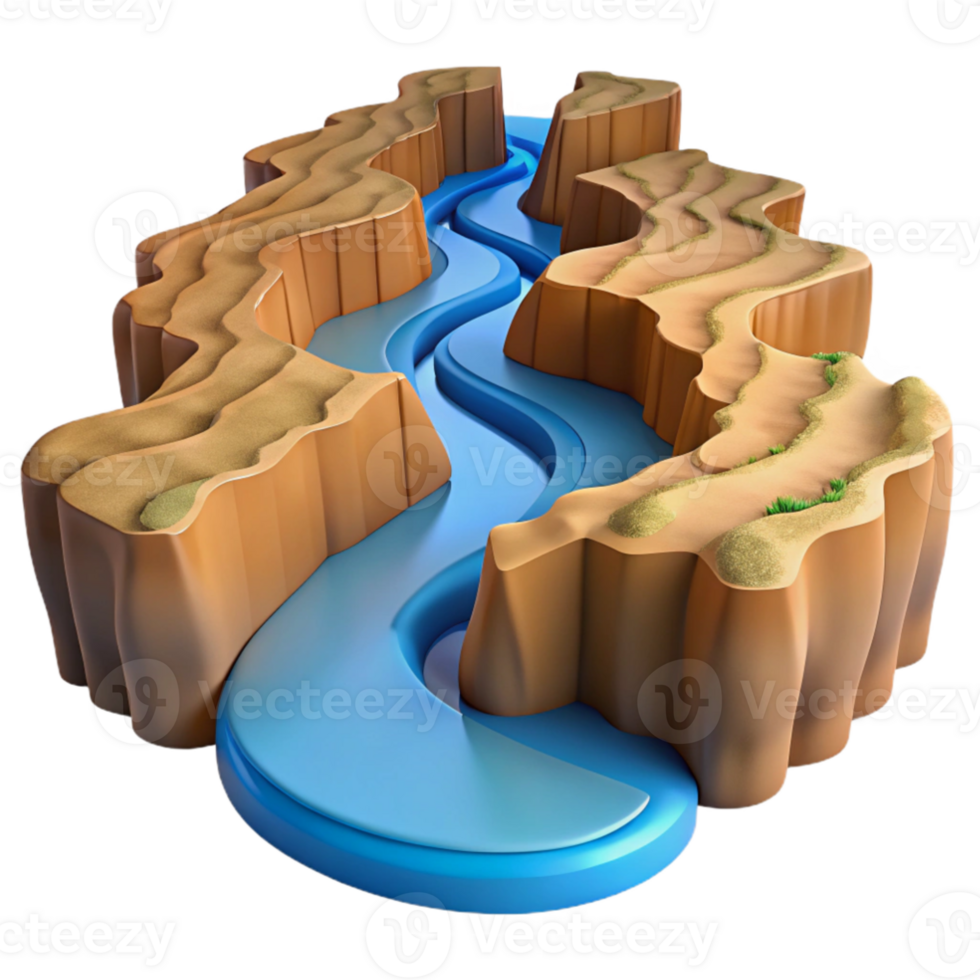 vibrant abstract serene creative A winding river cutting through a canyon, aerial view, midday sunlight, realistic style premium 4K png