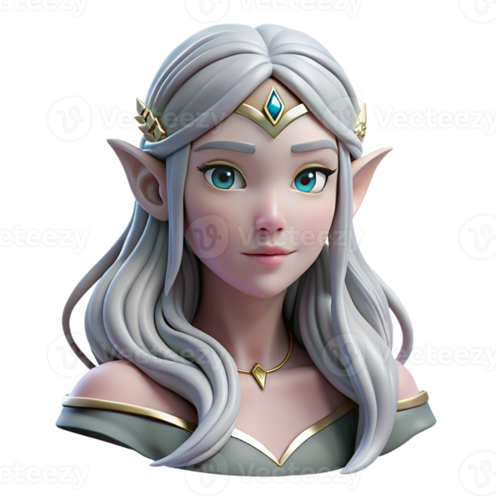 wonderful rustic dramatic artistic Portrait of a beautiful elven princess with long flowing silver hair, delicate features, and a serene expression, lit by soft moonlight authentic high resolution png