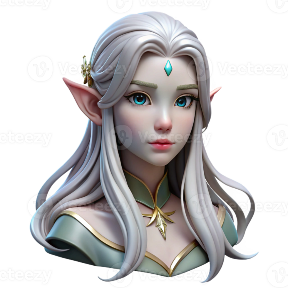 extraordinary vintage wonderful artistic Portrait of a beautiful elven princess with long flowing silver hair, delicate features, and a serene expression, lit by soft moonlight high resolution 4K png