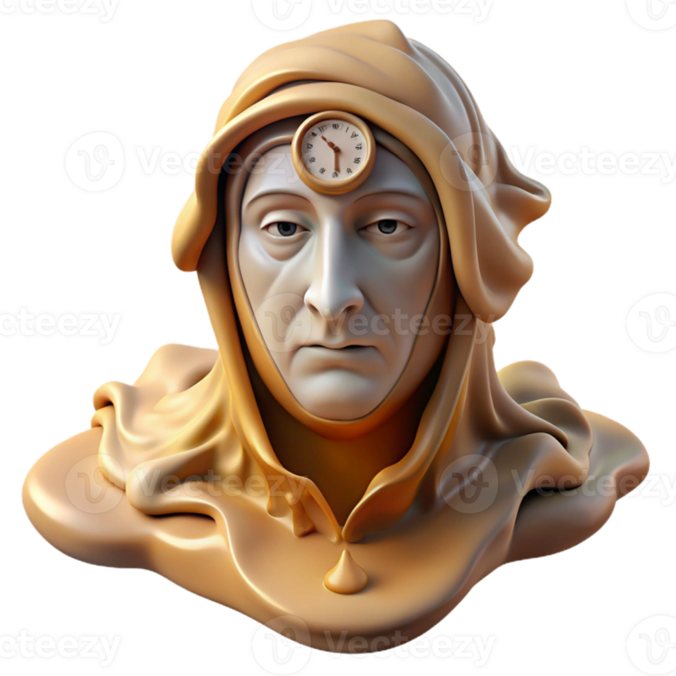vibrant modern magnificent creative A surreal portrait of a melting clock draped over a human face, in the style of Salvador Dali, with muted colors and a dreamlike atmosphere professional... png