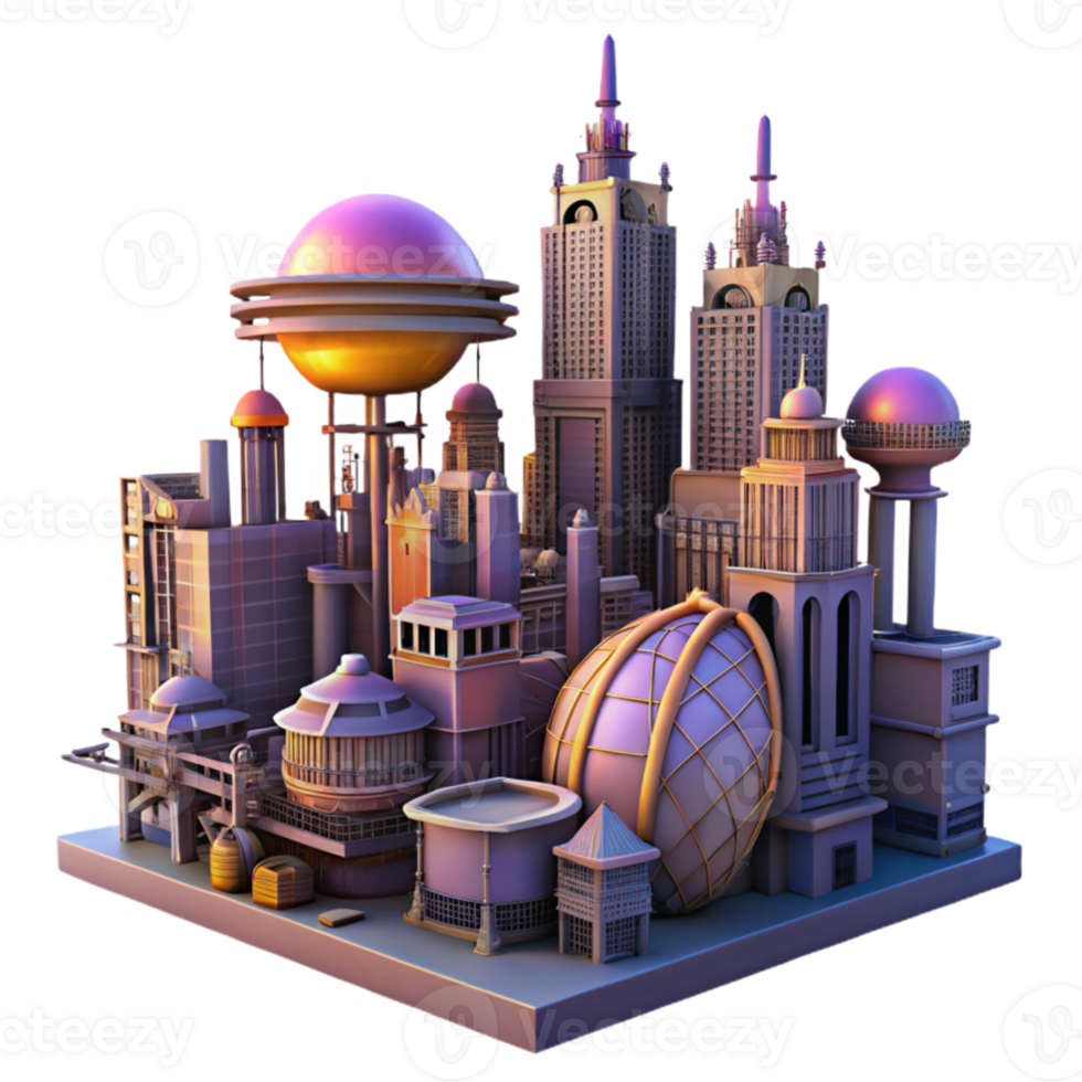 impressive vintage serene modern A steampunk cityscape at dusk, towering buildings with intricate clockwork mechanisms, airships navigating the sky, vibrant orange and purple sunset, Art Deco... png
