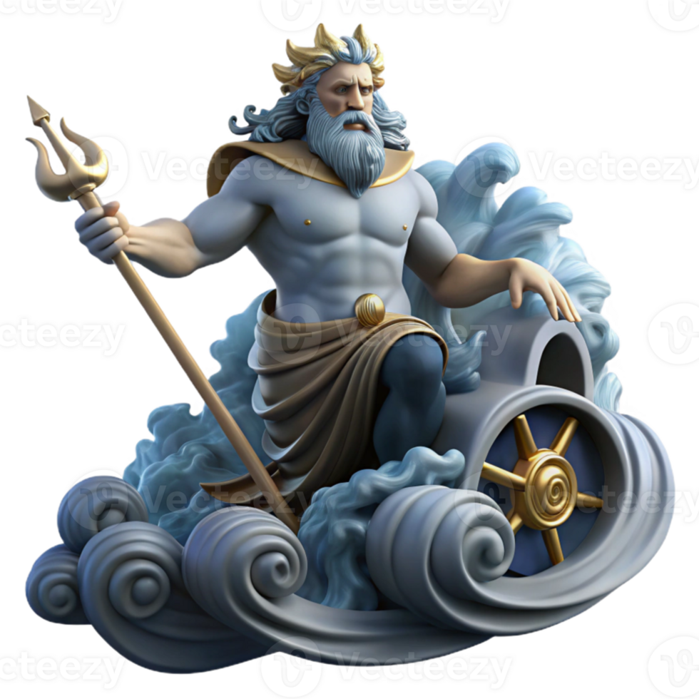 extraordinary abstract wonderful abstract Poseidon commanding a storm-tossed sea from his chariot, dark and dramatic lighting, Baroque style original genuine png