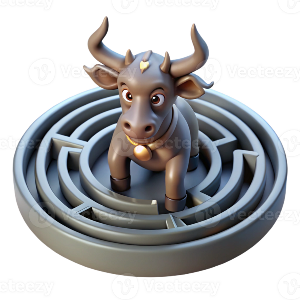 vibrant vintage impressive traditional A powerful Minotaur trapped in the labyrinth, eerie and claustrophobic lighting, Surrealist style exclusive original png