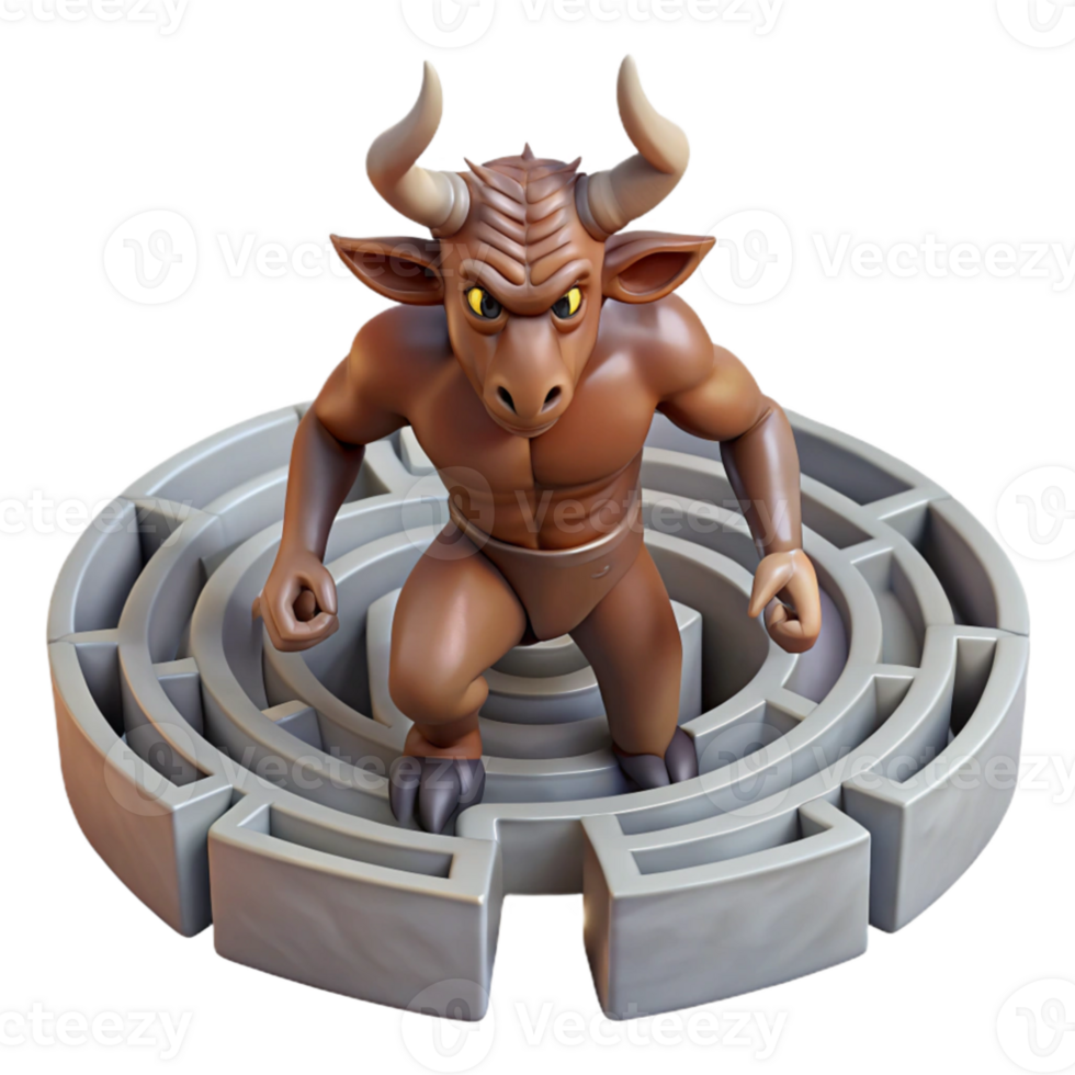 vibrant artistic elegant minimalist A powerful Minotaur trapped in the labyrinth, eerie and claustrophobic lighting, Surrealist style detailed genuine png