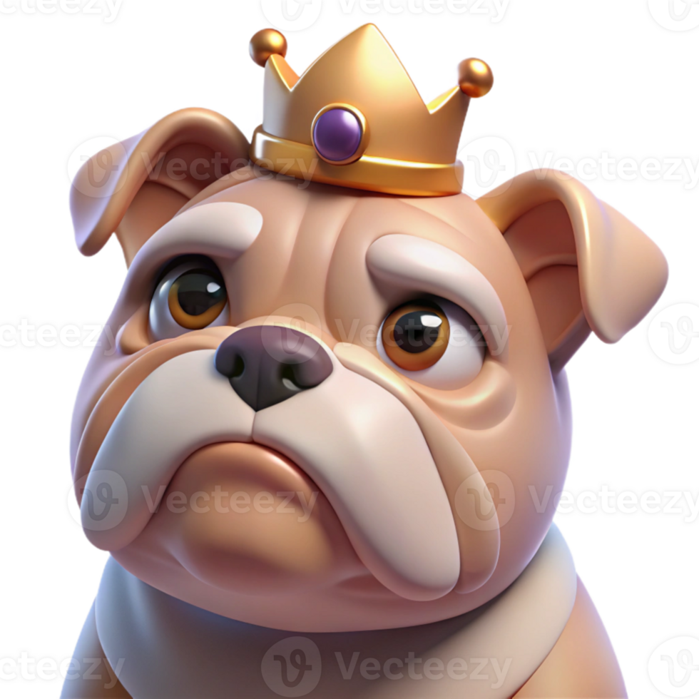 impressive artistic dramatic traditional A grumpy-looking bulldog wearing a tiny crown, close-up portrait, humorous style, soft lighting, pastel colors high quality 4K png