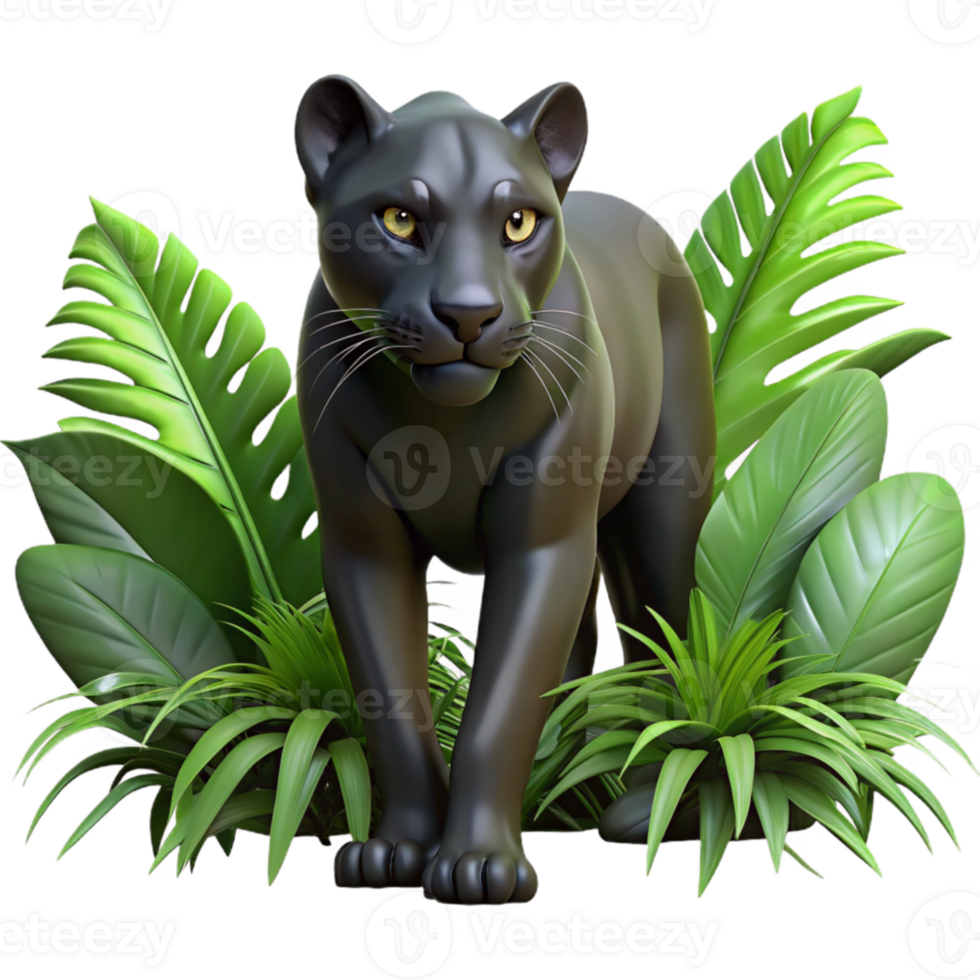 serene minimalist elegant vintage A sleek black panther stalking through dense jungle foliage, dappled lighting, dramatic perspective, photorealistic style premium genuine png