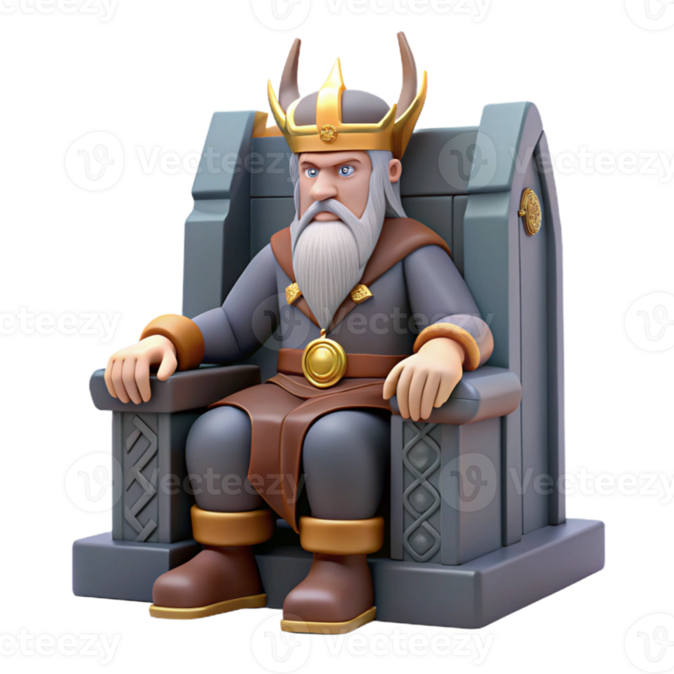 extraordinary rustic magnificent minimalist Odin, the Allfather, sitting on his throne, majestic and imposing, Viking art style 4K detailed png