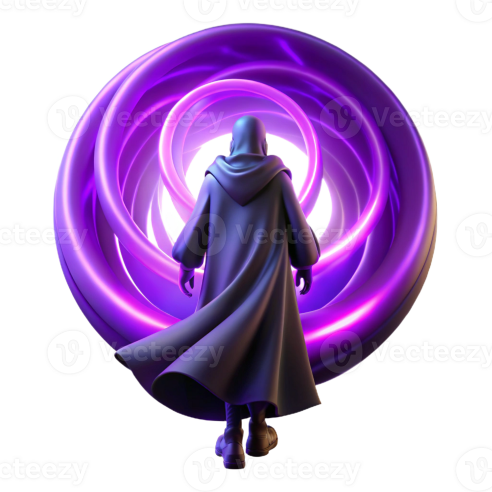 wonderful traditional elegant traditional A lone, cloaked figure with glowing blue eyes standing before a swirling vortex of purple energy, dark fantasy style, ominous lighting, Greg Rutkowski... png