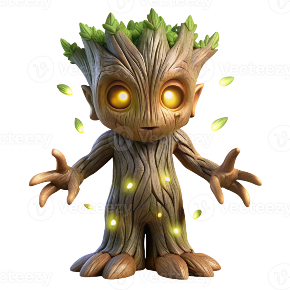 extraordinary traditional stunning artistic An ancient tree spirit with bark made of living crystal, illuminated by fireflies, ethereal lighting, art by Brian Froud, detailed textures premium... png