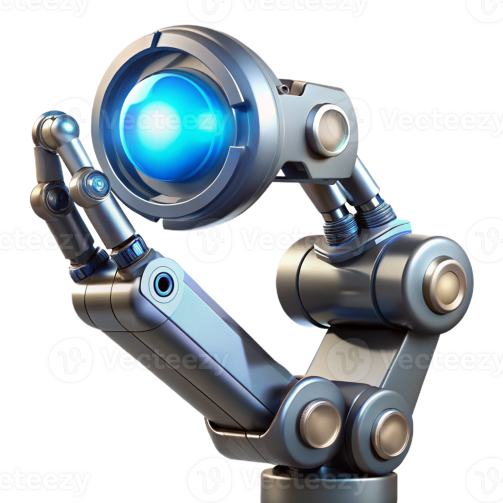 stunning rustic stunning creative A chrome robotic arm delicately holding a glowing orb of data, intricate circuitry visible beneath its polished surface, lit by a single spotlight from above,... png