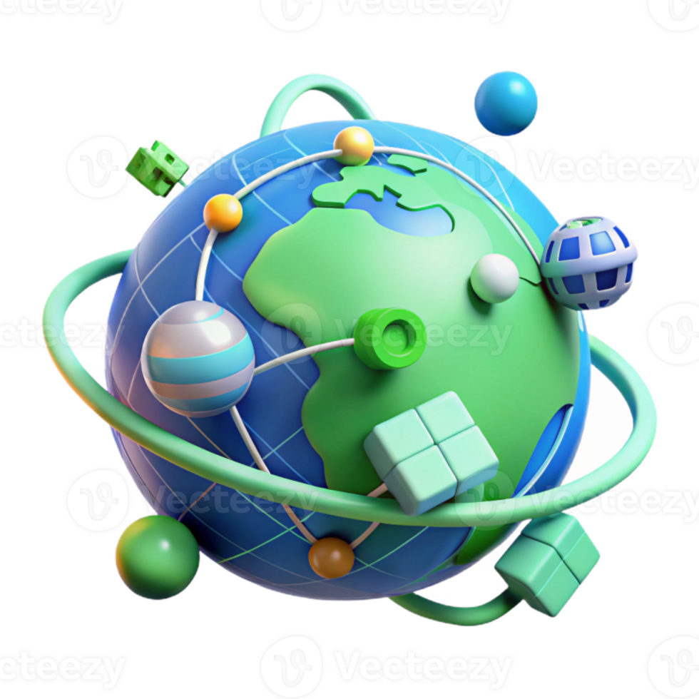 beautiful artistic magnificent abstract A holographic projection of the Earth rotating slowly, surrounded by data streams and satellite icons, cool blue and green tones, futuristic style high... png