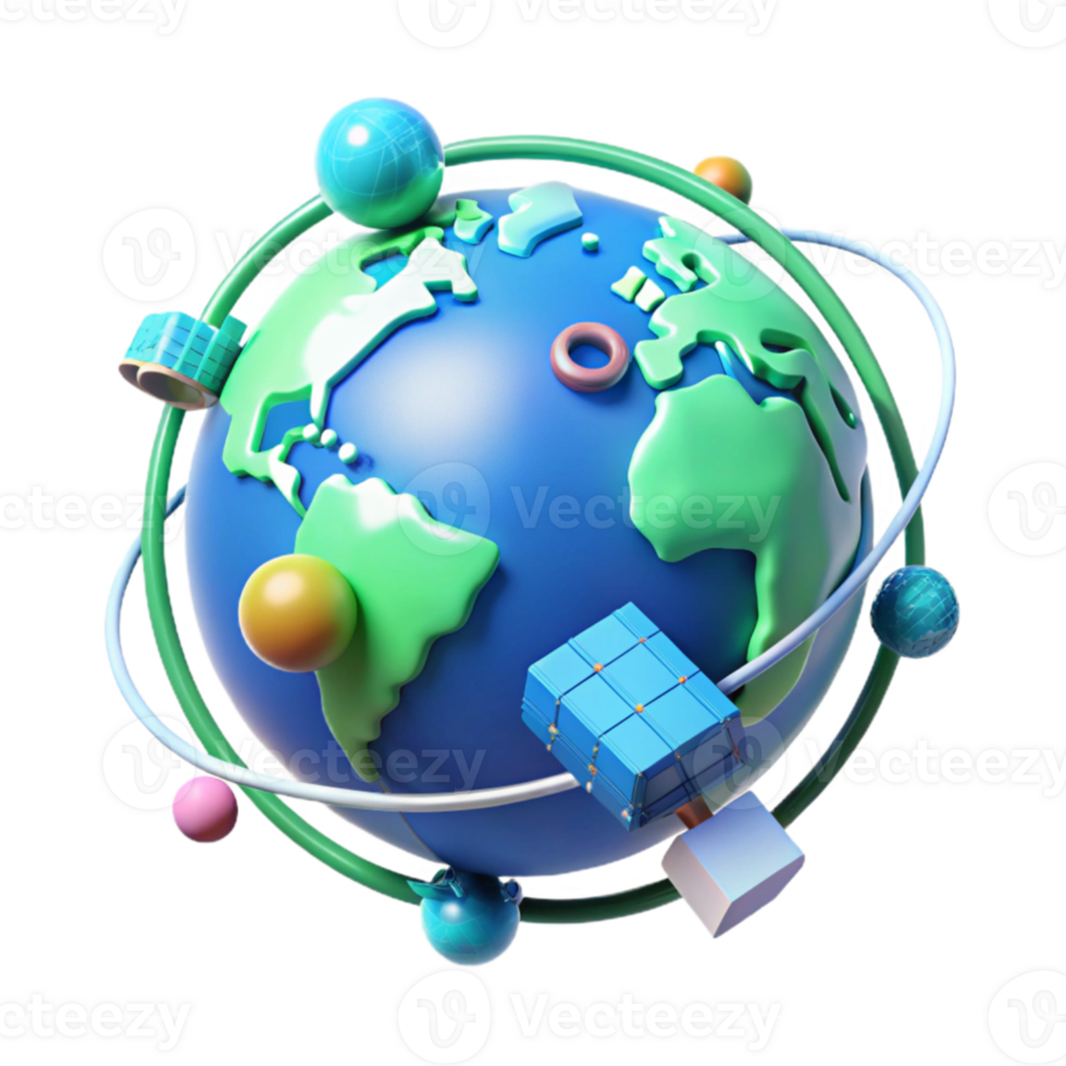 impressive abstract extraordinary creative A holographic projection of the Earth rotating slowly, surrounded by data streams and satellite icons, cool blue and green tones, futuristic style... png