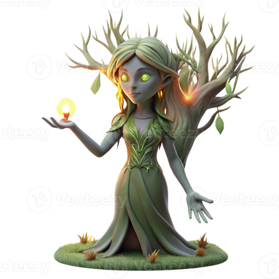 beautiful rustic dramatic rustic A lone, ethereal dryad emerging from a glowing willow tree, her skin crafted from bark and moss, eyes glowing with faerie fire.... png