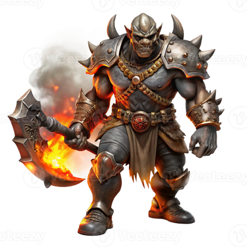 serene classic serene abstract A fierce orc chieftain wielding a flaming battle axe, clad in blackened plate armor, surrounded by swirling embers and smoke. Dramatic, chiaroscuro lighting.... png