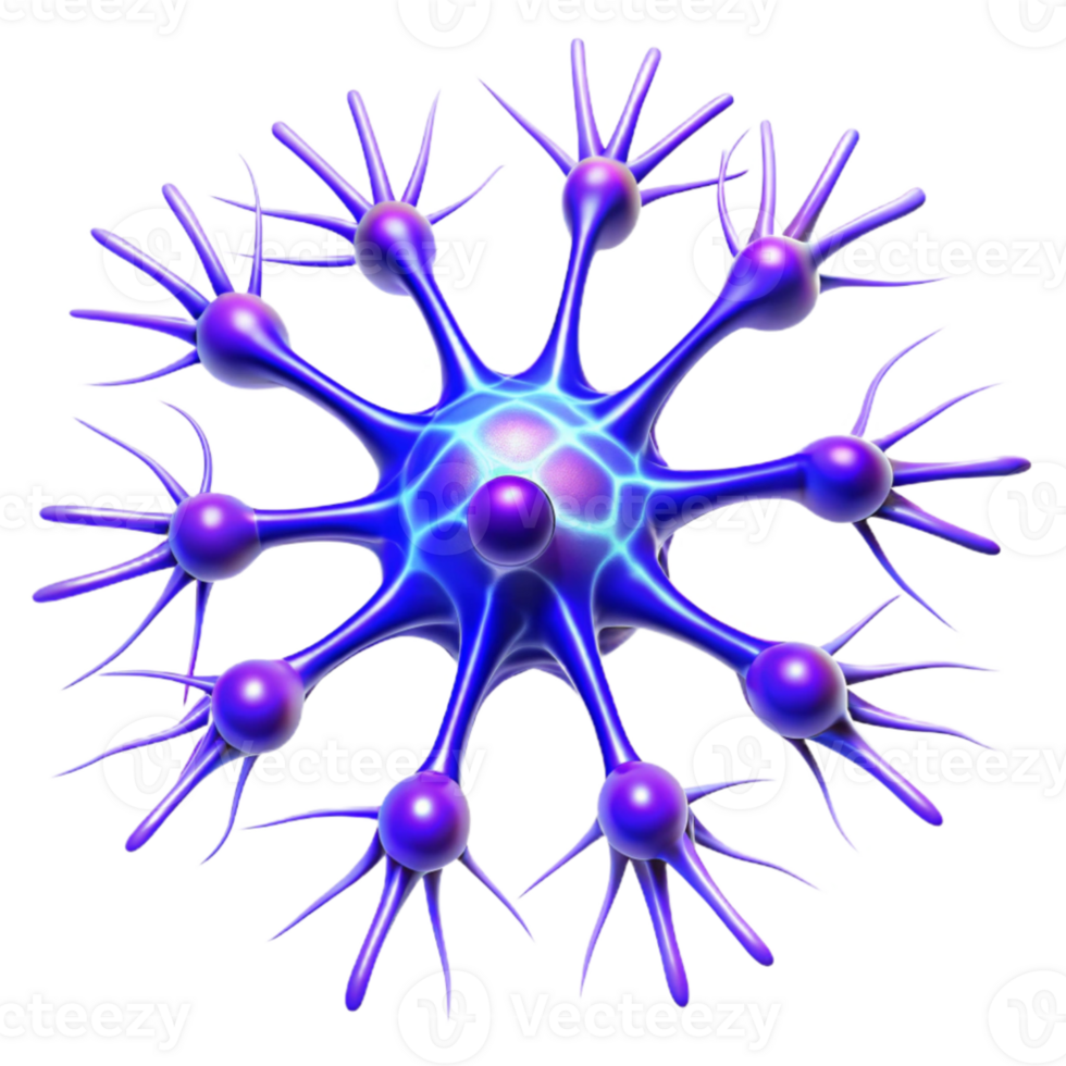 vibrant minimalist vibrant artistic A microscopic view of neurons firing, rendered in electric blue and vibrant purple, illuminated by bioluminescence, in a scientific visualization style high... png