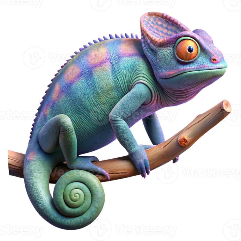 extraordinary classic beautiful creative A chameleon perched on a branch, blending seamlessly with the surrounding foliage, its skin displaying vibrant, iridescent colors.... png