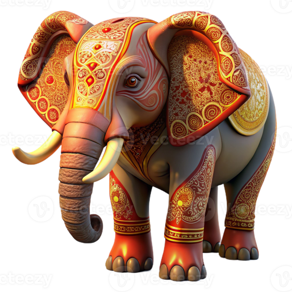 serene creative extraordinary creative A regal African elephant with intricate, henna-inspired patterns painted on its skin, bathed in the warm glow of a sunrise.... png