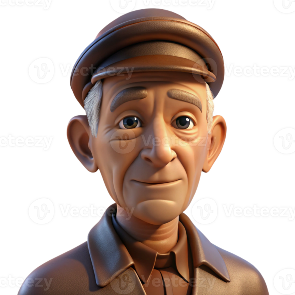 wonderful abstract extraordinary artistic Portrait of an elderly man with deep wrinkles and a weathered face, wearing a worn leather aviator cap, illuminated by the warm glow of a setting sun 4K... png