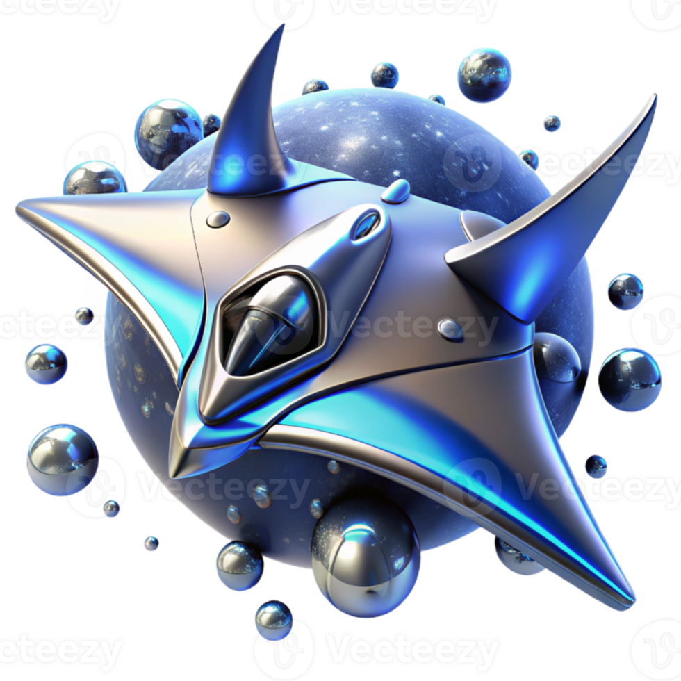 stunning minimalist impressive artistic A sleek, chrome spaceship, shaped like a manta ray, soars through a field of asteroids, bathed in the cold, blue light of a dying star.... png