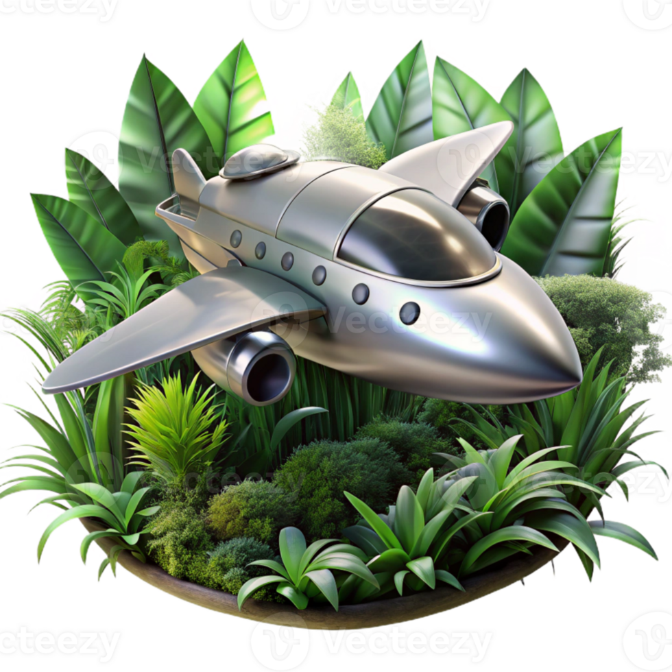 magnificent abstract wonderful creative A sleek, silver spaceship, resembling a dragonfly, descends towards a lush, alien jungle, illuminated by the dappled sunlight filtering through the dense... png
