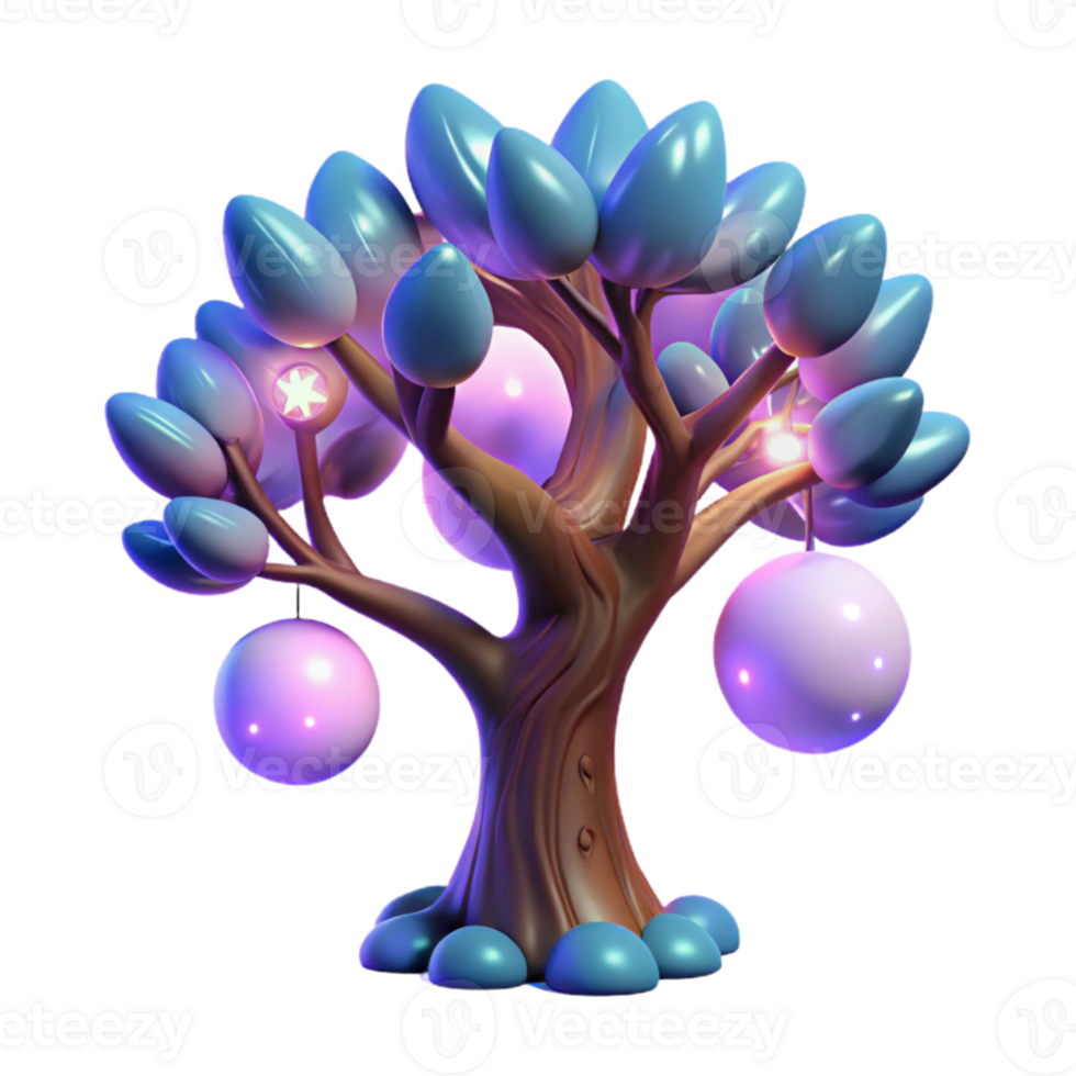 elegant contemporary impressive artistic A giant, sentient tree with glowing branches and crystalline leaves dominates a desolate alien landscape, illuminated by the two moons in the sky.... png