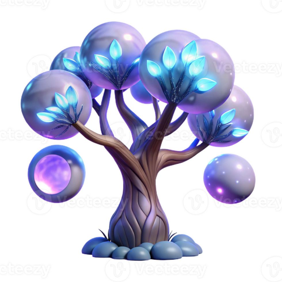 stunning vintage extraordinary artistic A giant, sentient tree with glowing branches and crystalline leaves dominates a desolate alien landscape, illuminated by the two moons in the sky.... png