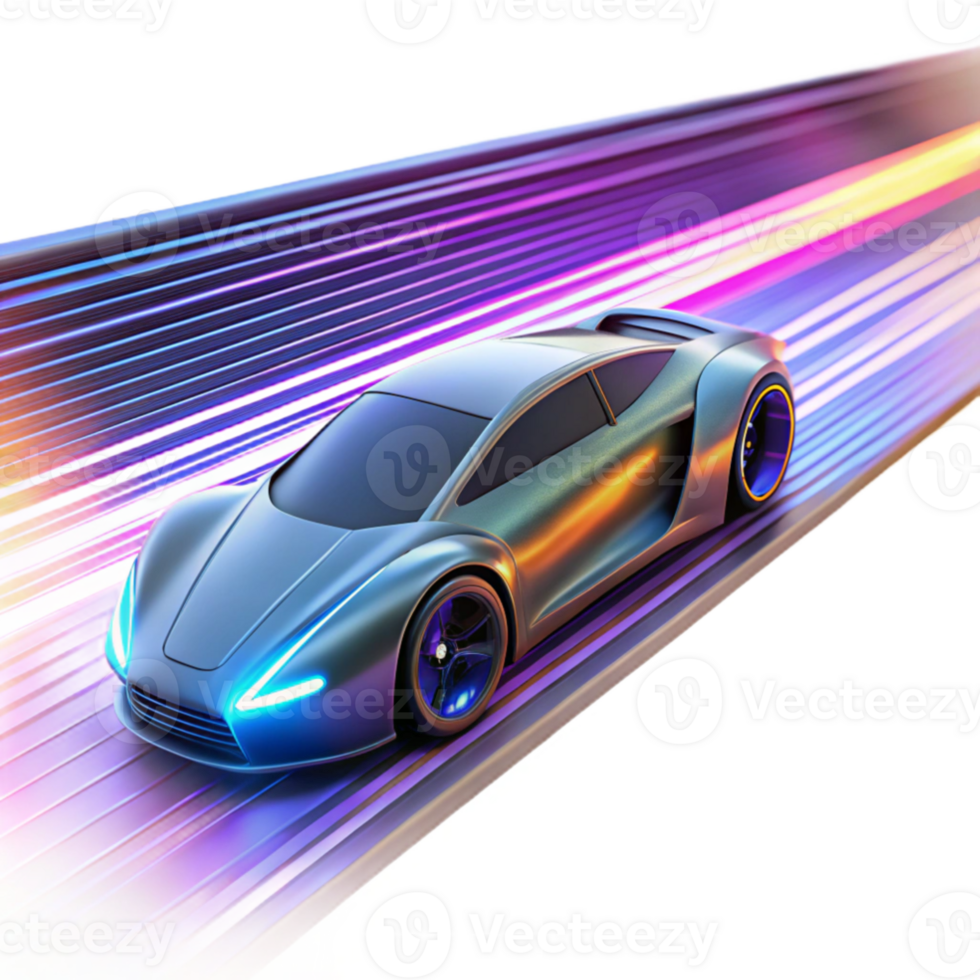 extraordinary traditional stunning abstract A futuristic racing vehicle, sleek and aerodynamic, speeds through a neon-lit tunnel, illuminated by the trails of light it leaves behind.... png