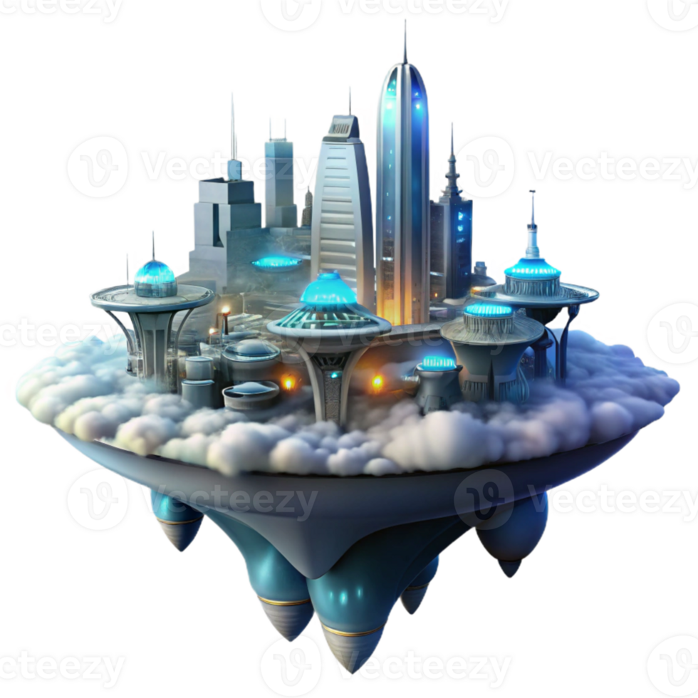 vibrant classic magnificent artistic A futuristic city built on a series of interconnected platforms floats above a toxic cloud layer, illuminated by the artificial lights of the city.... png