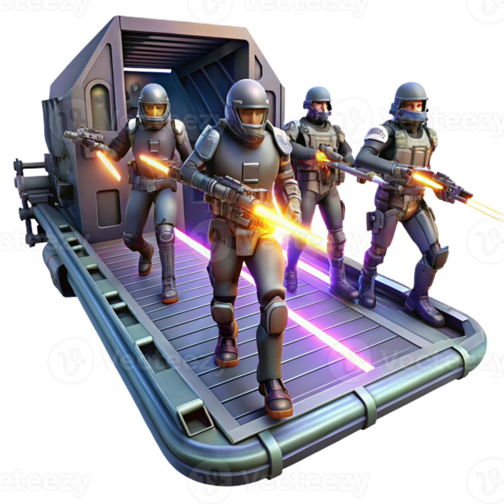 extraordinary traditional stunning modern A group of space pirates, armed with laser pistols and energy blades, board a derelict spaceship, illuminated by the flickering emergency lights.... png
