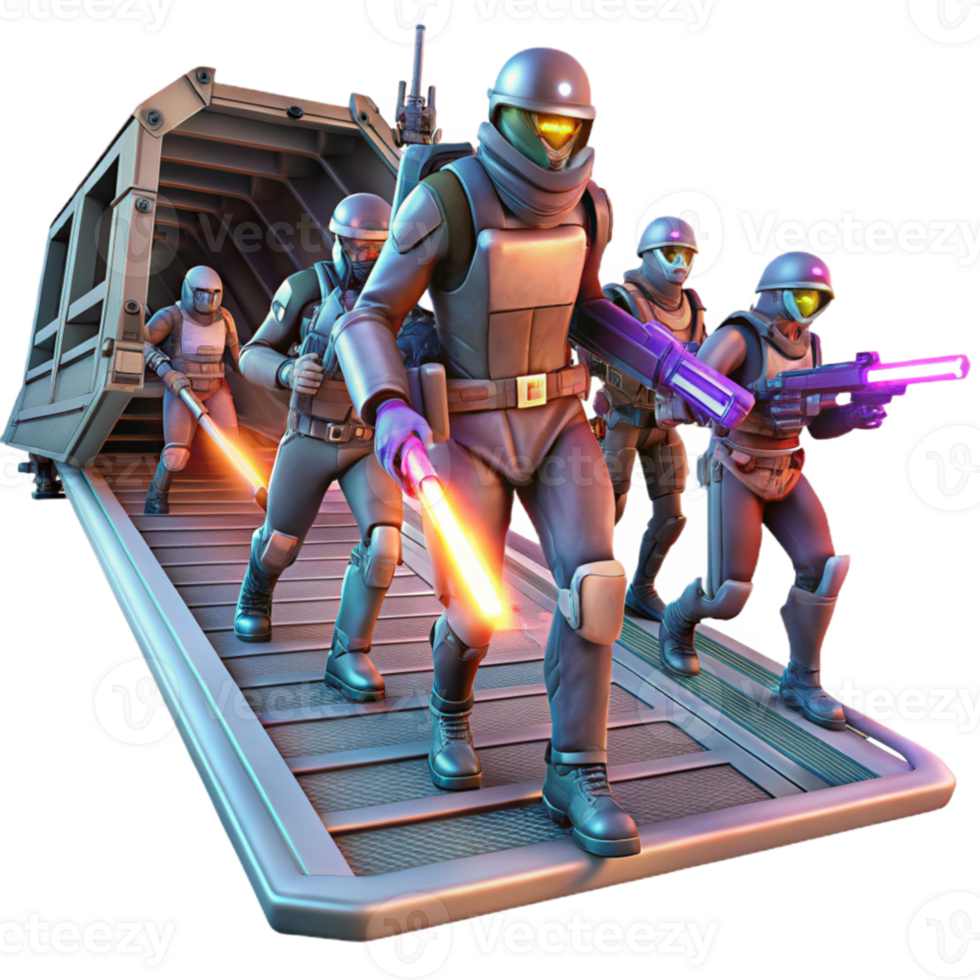 beautiful classic serene rustic A group of space pirates, armed with laser pistols and energy blades, board a derelict spaceship, illuminated by the flickering emergency lights.... png