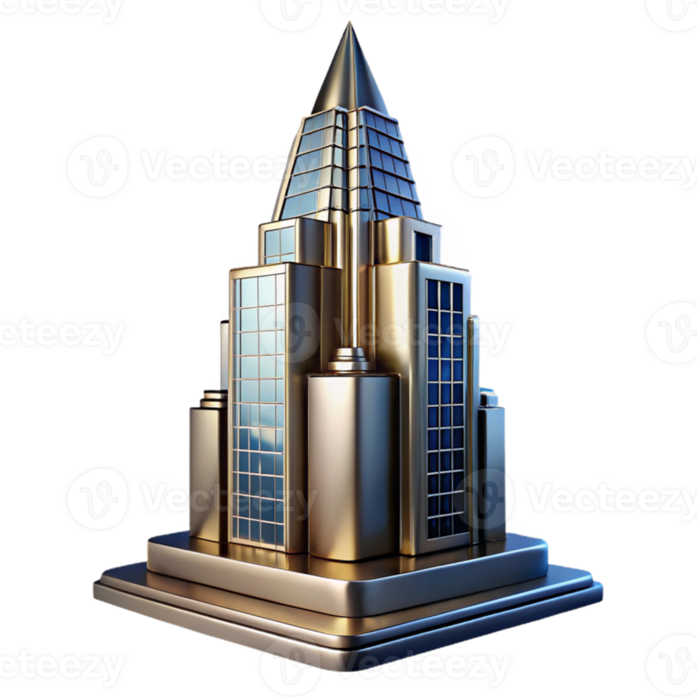 serene classic stunning abstract Art Deco skyscraper, chrome and glass, sharp edges, volumetric lighting, high contrast, stylized, detailed high resolution png