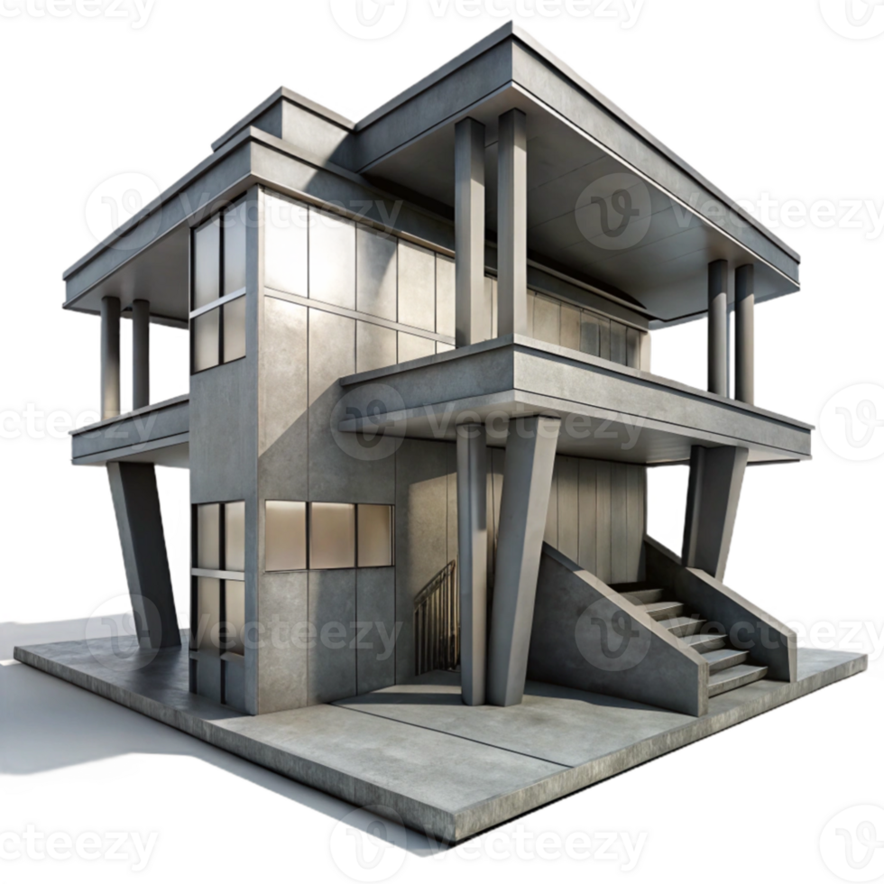 dramatic traditional magnificent rustic Brutalism architecture, concrete and steel, harsh shadows, monochrome, photorealistic, high quality professional png