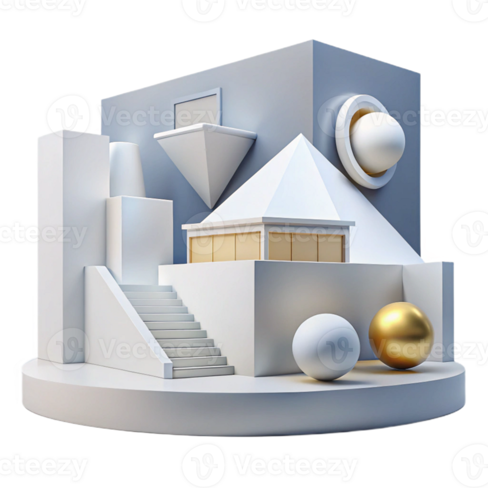 vibrant contemporary serene traditional A modern art museum, white walls and geometric shapes, bright natural light, minimalist, architectural rendering, detailed genuine png