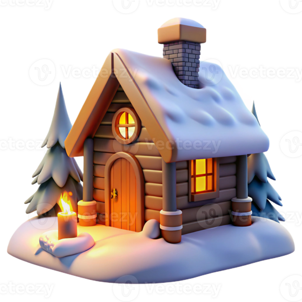 vibrant contemporary vibrant contemporary A cozy cabin in the snowy mountains, warm firelight, rustic, illustration, detailed exclusive png