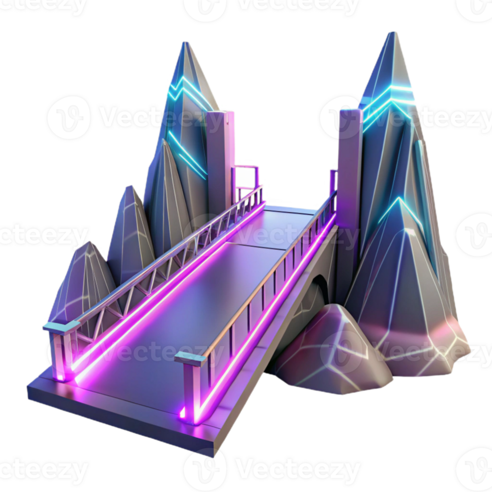 magnificent rustic extraordinary modern A futuristic bridge spanning a vast canyon, neon lights and sleek design, cyberpunk, concept art, detailed high quality png