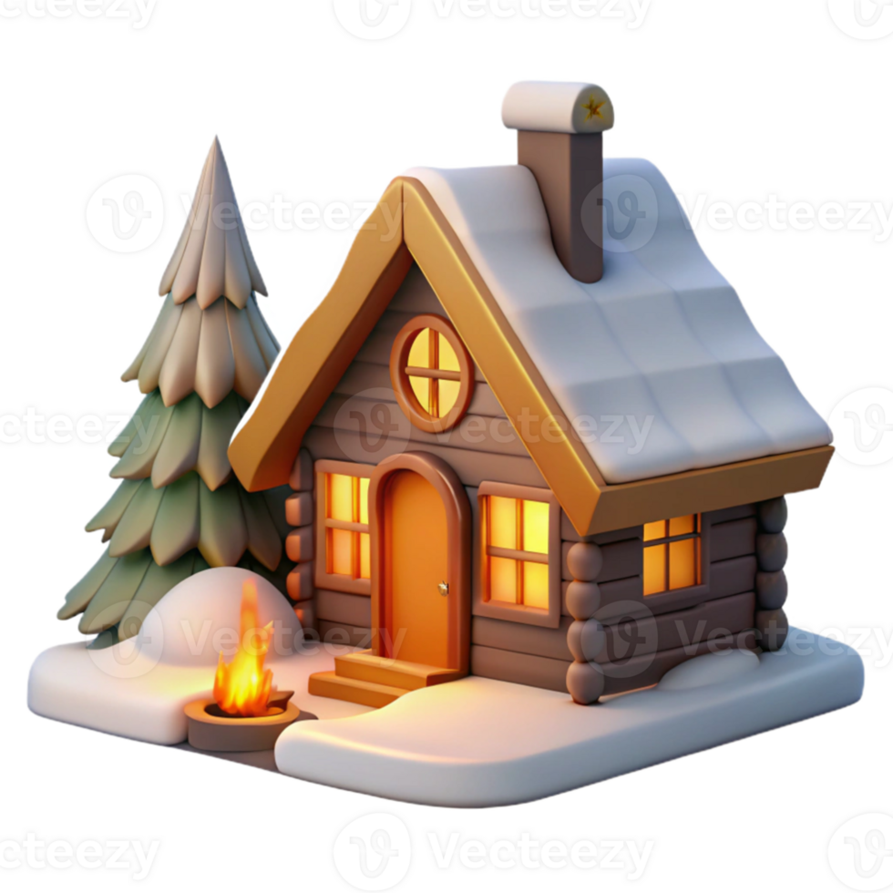 stunning artistic elegant contemporary A cozy cabin in the snowy mountains, warm firelight, rustic, illustration, exclusive authentic png