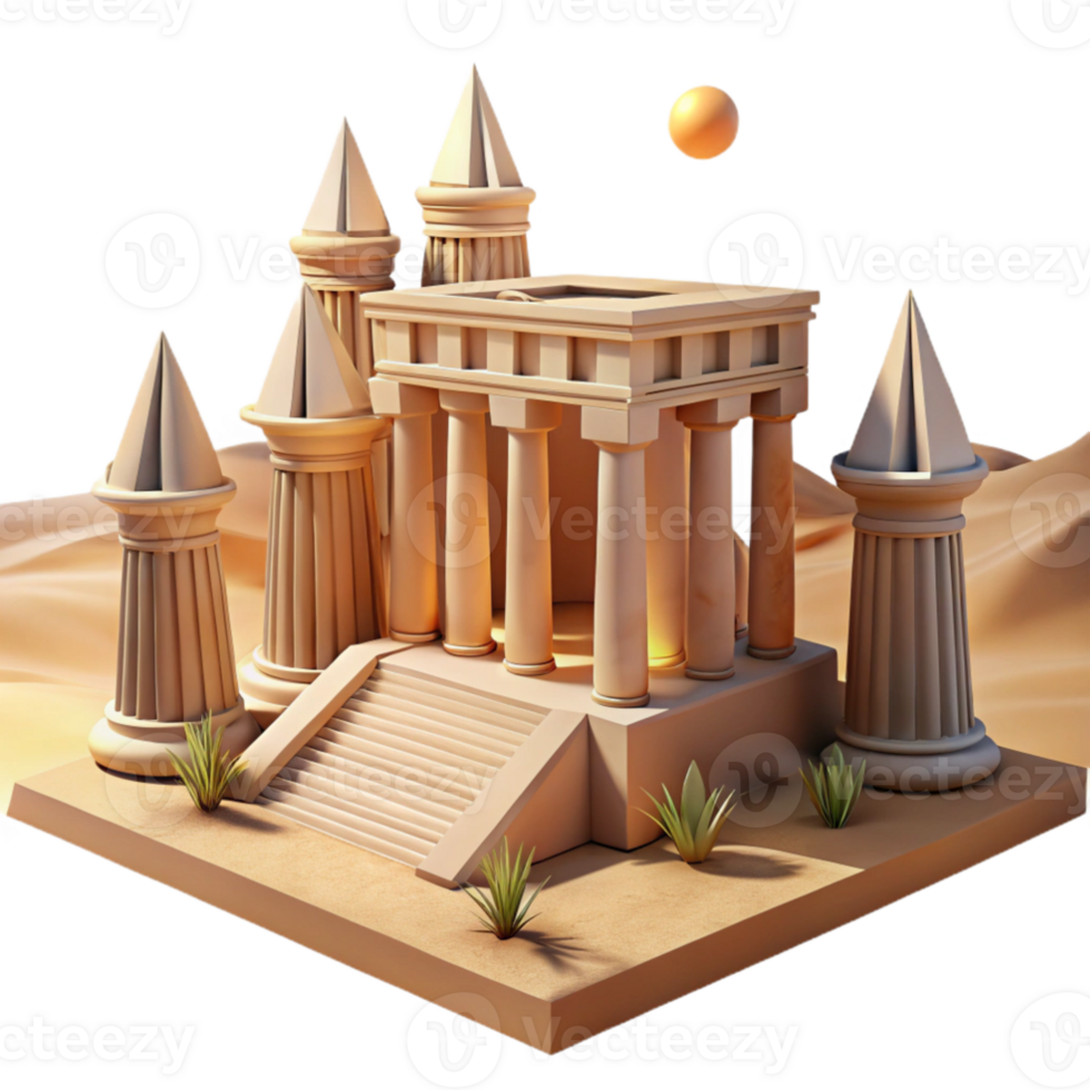 impressive classic beautiful abstract An ancient Egyptian temple, hieroglyphs and towering statues, bright desert sunlight, historical, digital painting, genuine genuine png