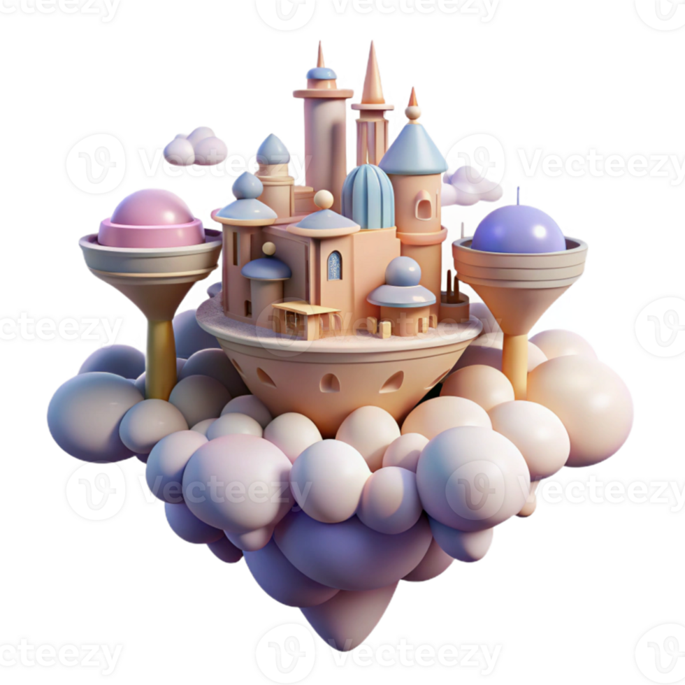 elegant classic beautiful minimalist A floating city among the clouds, soft pastel colors and dreamlike atmosphere, fantasy, digital art, 4K detailed png