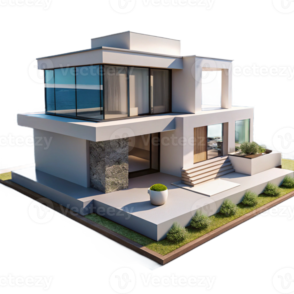 extraordinary modern magnificent classic A modern villa overlooking the ocean, clean lines and minimalist design, bright sunlight, architectural visualization, high resolution 4K png