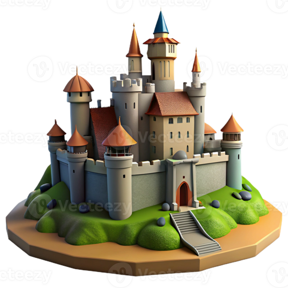 elegant artistic extraordinary rustic A medieval castle perched on a hilltop, fortified walls and towers, overcast skies, historical, digital painting, premium high quality png