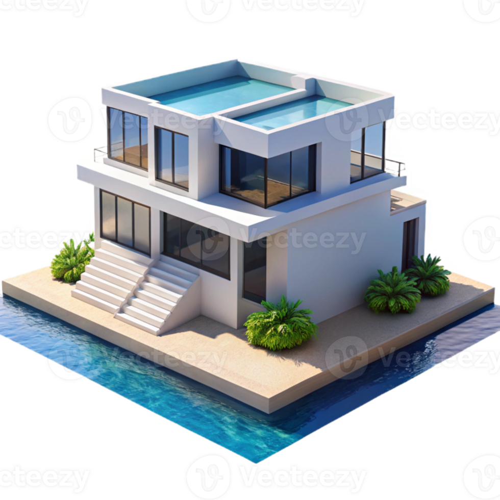 serene modern extraordinary minimalist A modern villa overlooking the ocean, clean lines and minimalist design, bright sunlight, architectural visualization, exclusive professional png