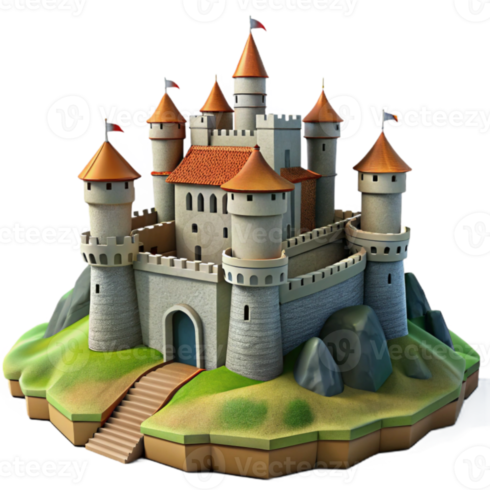 extraordinary contemporary beautiful rustic A medieval castle perched on a hilltop, fortified walls and towers, overcast skies, historical, digital painting, original high quality png