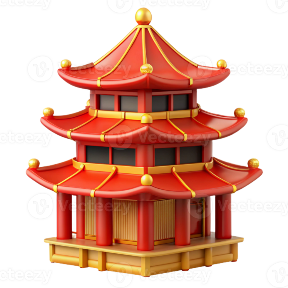 beautiful creative vibrant traditional A traditional Chinese pagoda, vibrant red and gold details, serene landscape, digital art, genuine premium png