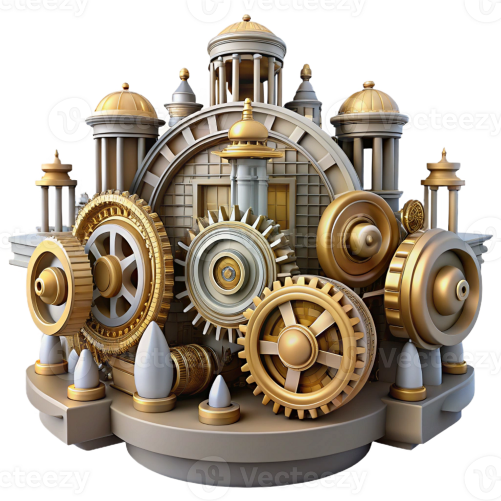 stunning contemporary stunning modern An intricate clockwork city with moving gears and cogs, steampunk, fantasy, illustration, original premium png
