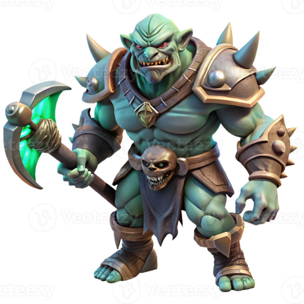 extraordinary contemporary stunning vintage A fierce orc chieftain wearing elaborate bone armor, wielding a glowing obsidian axe, dramatic chiaroscuro lighting, Frank Frazetta style genuine 4K png