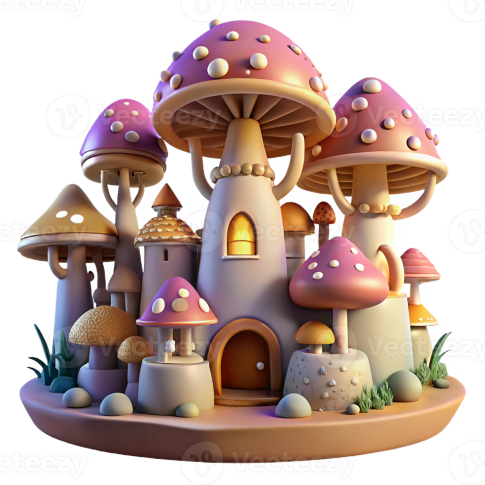 extraordinary vintage wonderful artistic A whimsical gnome city built into giant mushrooms, intricate details, warm, inviting lighting, fantasy art style premium high resolution png