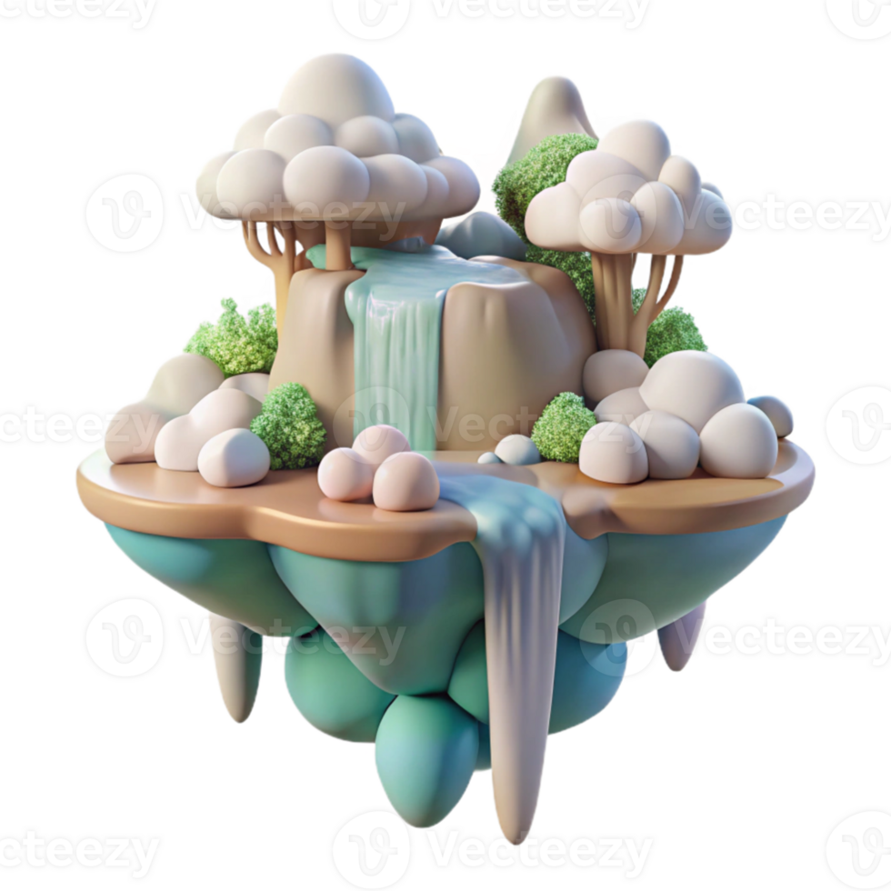 vibrant contemporary dramatic modern A serene, floating island with waterfalls cascading into the clouds below, soft, pastel colors, dreamlike art style original exclusive png