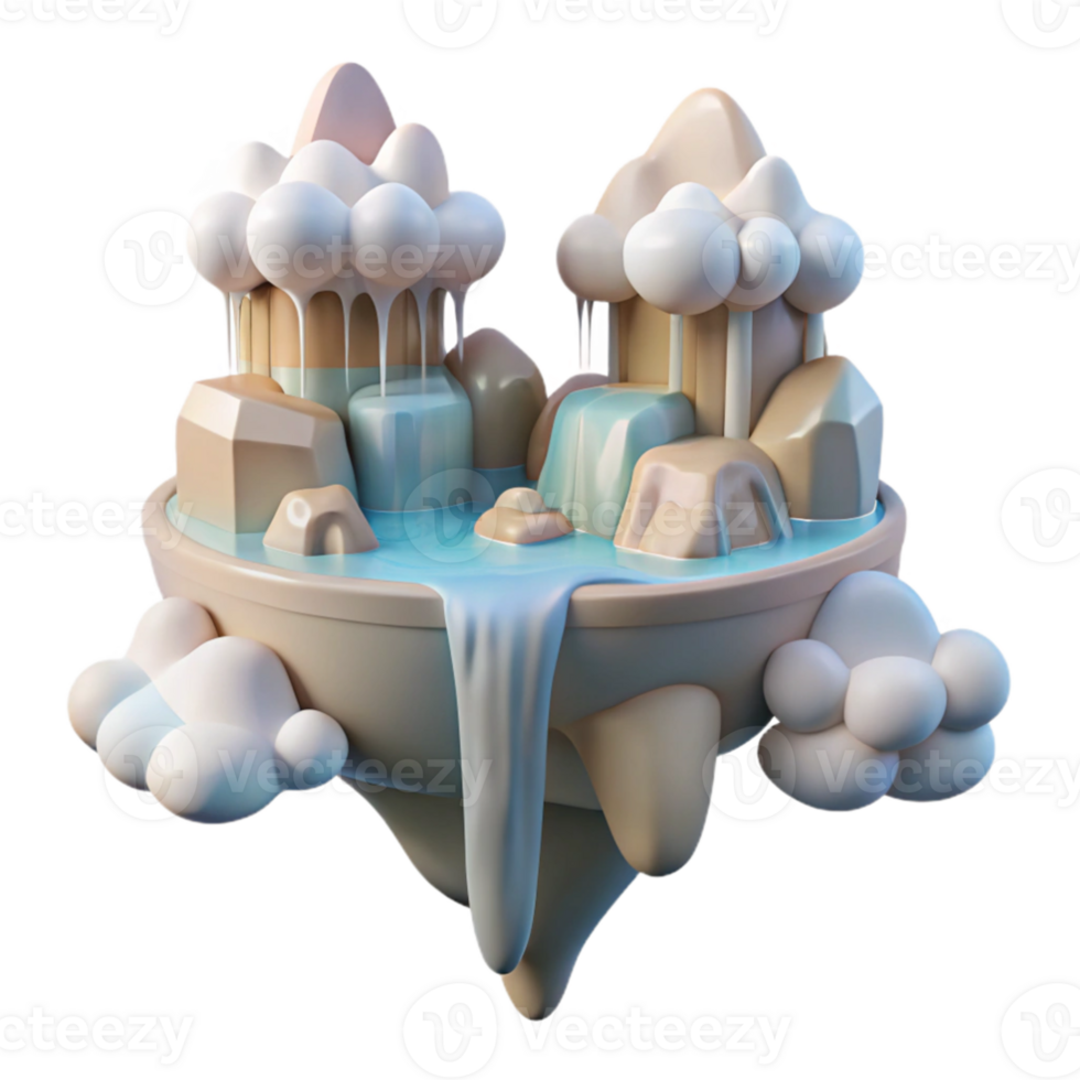 dramatic minimalist vibrant abstract A serene, floating island with waterfalls cascading into the clouds below, soft, pastel colors, dreamlike art style exclusive professional png