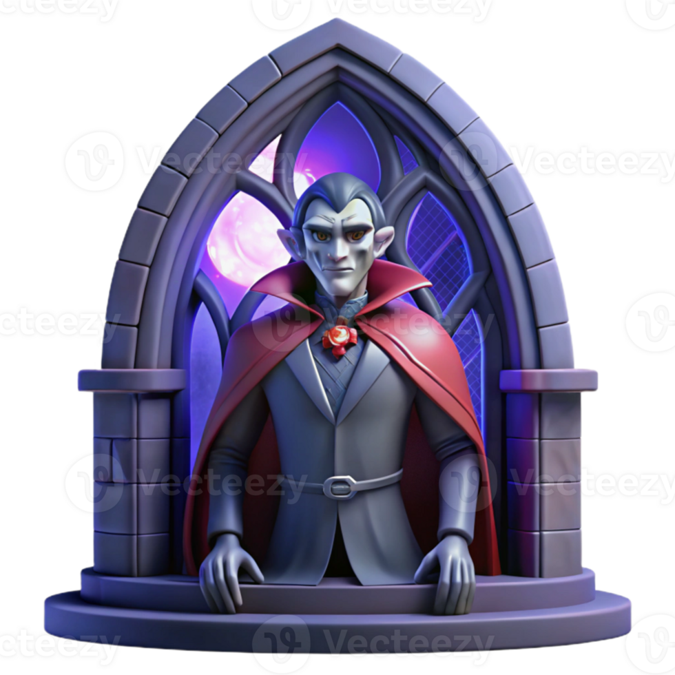vibrant rustic wonderful rustic A dark, brooding vampire lord standing in a gothic castle window, moonlight illuminating his pale face, dark fantasy style authentic original png