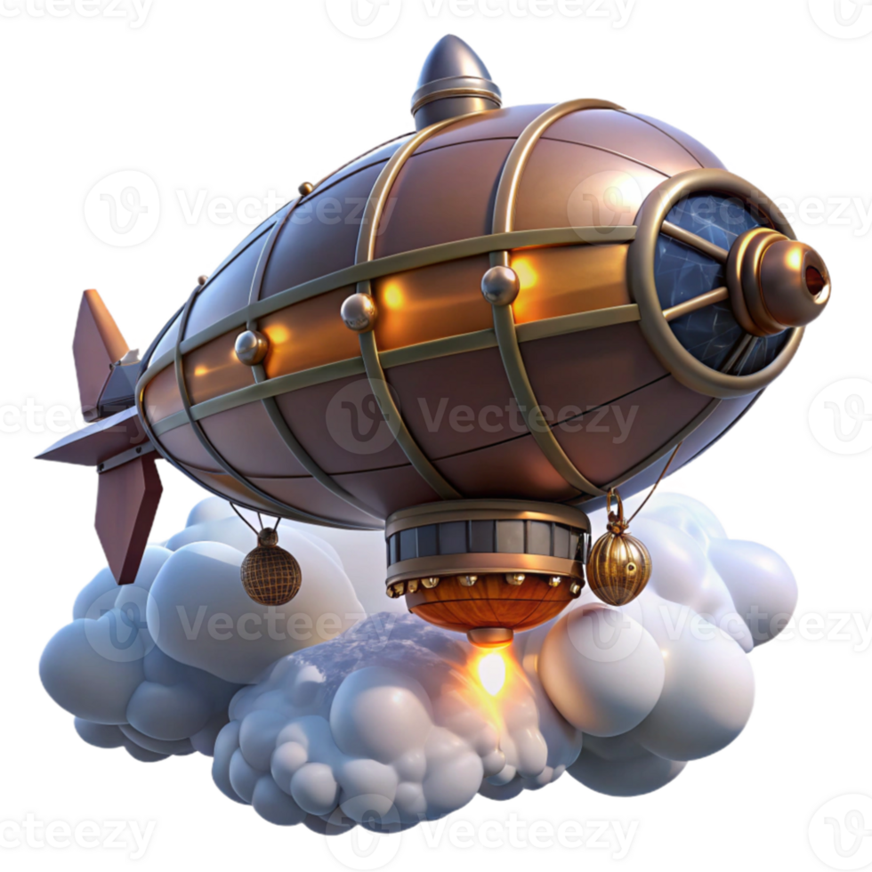 impressive vintage impressive creative A whimsical, steampunk airship soaring through a cloudy sky, dramatic backlighting, Hayao Miyazaki style 4K high quality png
